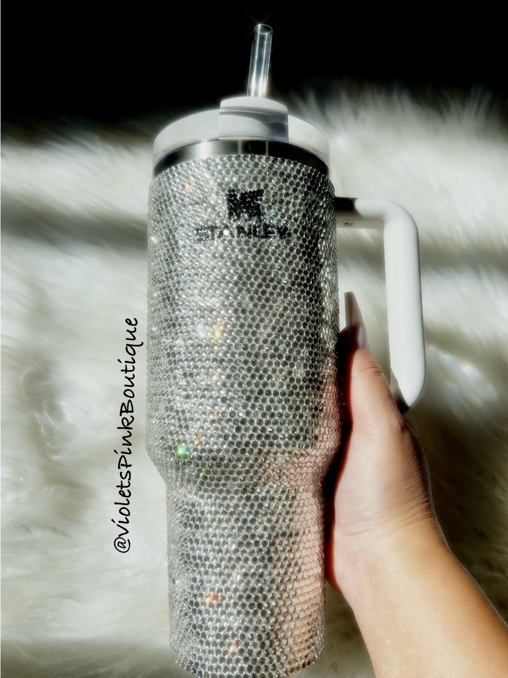Stanley Bling Swarovski Crystal Rhinestone Tumbler with White Handle 40oz